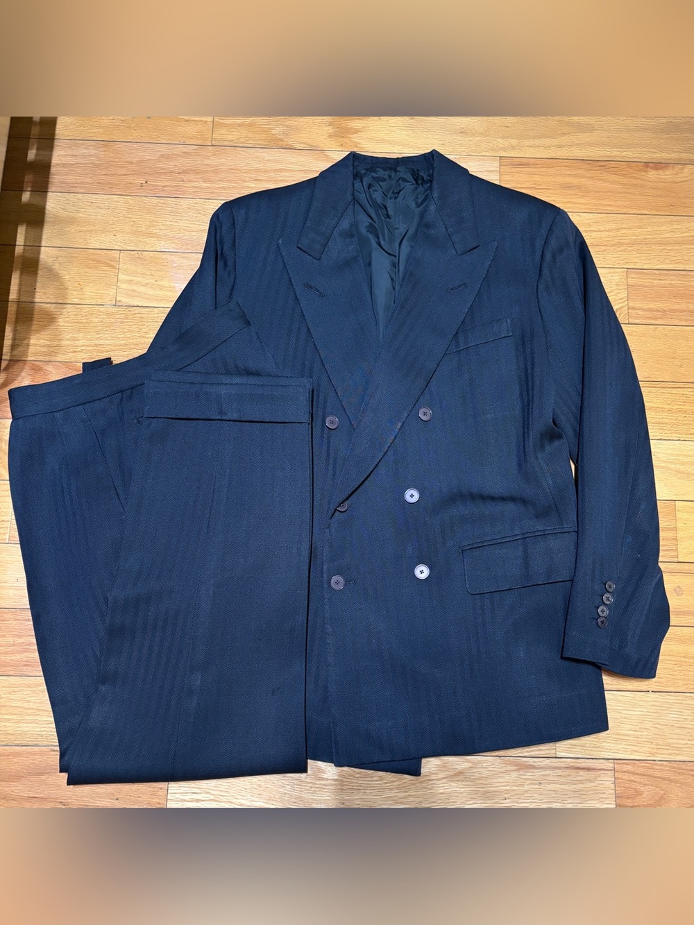 Anderson & Sheppard Savile Row London Navy Herringbone Wool Suit Size 48IT 38US